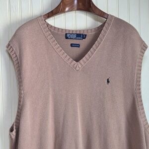 Polo Ralph Lauren Sweater Vest Mens 3X Big Beige Cotton V Neck Knit Pullover